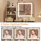 GustoWave, Coiffeuse avec miroir lumineux LED et station de recharge, Petite coiffeuse de maquillage avec 2 tiroirs et tabouret de rangement
