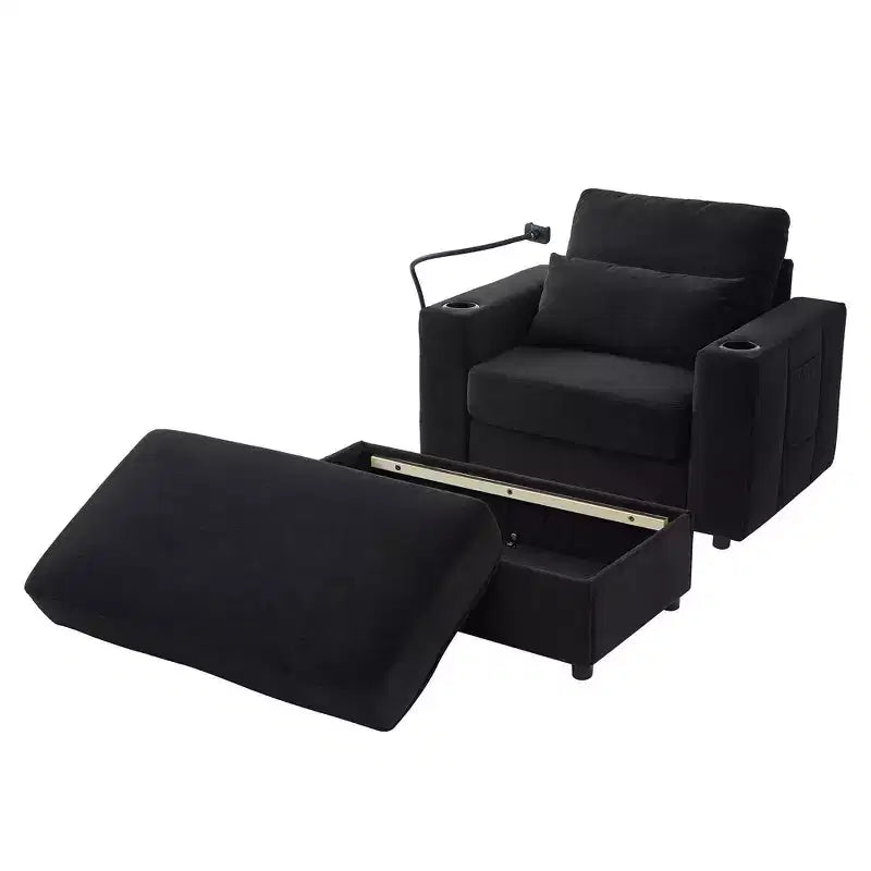 Merax Fauteuil de salon moderne en chenille avec pouf de rangement mobile
