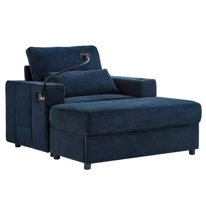 Merax Fauteuil de salon moderne en chenille avec pouf de rangement mobile