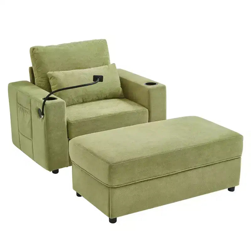 Merax Fauteuil de salon moderne en chenille avec pouf de rangement mobile