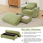 Merax Fauteuil de salon moderne en chenille avec pouf de rangement mobile