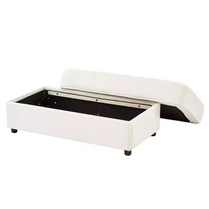 Merax Fauteuil de salon moderne en chenille avec pouf de rangement mobile