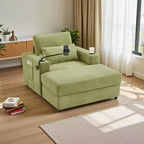 Merax Fauteuil de salon moderne en chenille avec pouf de rangement mobile