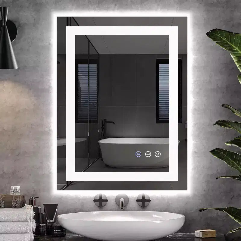 LED Bathroom Mirror 24x32 Inches, Black Frame with Front/Back Lights, 3 Color Temperatures, Anti-Fog, Wall Mounted Vanity Mirror