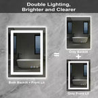 Miroir de salle de bain LED 24x32 pouces, cadre noir avec éclairage avant/arrière, 3 températures de couleur, anti-buée, miroir de courtoisie mural
