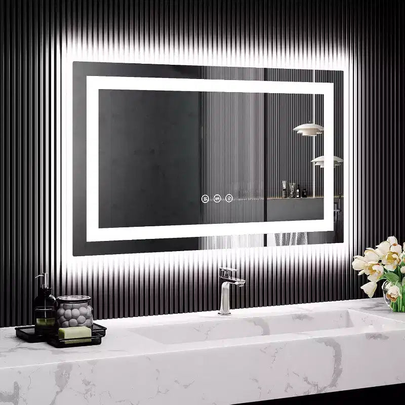 LED Bathroom Mirror with Lights, Front & Backlit Vanity Mirror, Stepless Dimmable, Anti-Fog, 4 Color Temperatures, Shatterproof Design