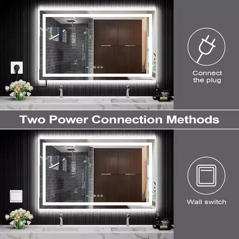 Miroir de Salle de Bain LED avec Lumières, Miroir de Maquillage Éclairage Avant et Arrière, Intensité Variable en Continu, Anti-Buée, 4 Températures de Couleur, Conception Anti-Éclats