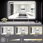 Miroir de Salle de Bain LED avec Lumières, Miroir de Maquillage Éclairage Avant et Arrière, Intensité Variable en Continu, Anti-Buée, 4 Températures de Couleur, Conception Anti-Éclats