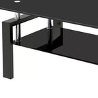 Table basse HomeRoots 39 po noire en verre et acier avec étagère