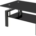 Table basse HomeRoots 39 po noire en verre et acier avec étagère