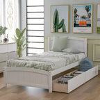 Twin size white platform bed with two drawers modern design extra storage space