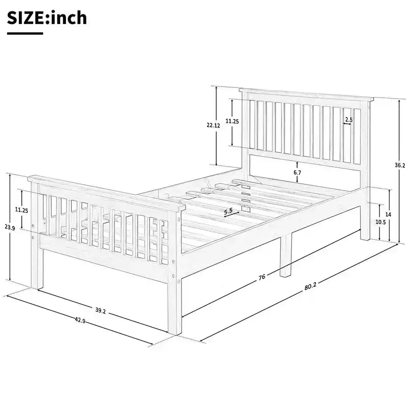 Lit plateforme double en bois avec tête et pied de lit Chêne