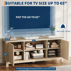 Meuble TV pour Téléviseur 65 Pouces, Meuble TV Robuste avec 2 Armoires et Étagères Ouvertes, Console TV Média, Meuble Console TV et Média en Bois