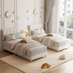 Cadre de lit Twin XL, Lit plateforme rembourré en tissu bouclé avec tête de lit ondulée pour filles/enfants, Montage facile, Sommier à lattes en bois, Pas besoin de sommier tapissier