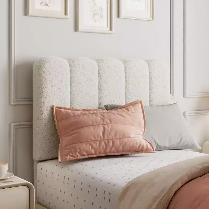 Cadre de lit Twin XL, Lit plateforme rembourré en tissu bouclé avec tête de lit ondulée pour filles/enfants, Montage facile, Sommier à lattes en bois, Pas besoin de sommier tapissier
