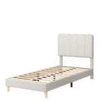 Cadre de lit Twin XL, Lit plateforme rembourré en tissu bouclé avec tête de lit ondulée pour filles/enfants, Montage facile, Sommier à lattes en bois, Pas besoin de sommier tapissier