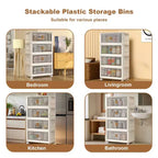 Bacs de rangement en plastique empilables à 4 niveaux, 4 bacs de rangement pliables de 79,5 L avec roues, organisateurs de placard et rangement à double porte