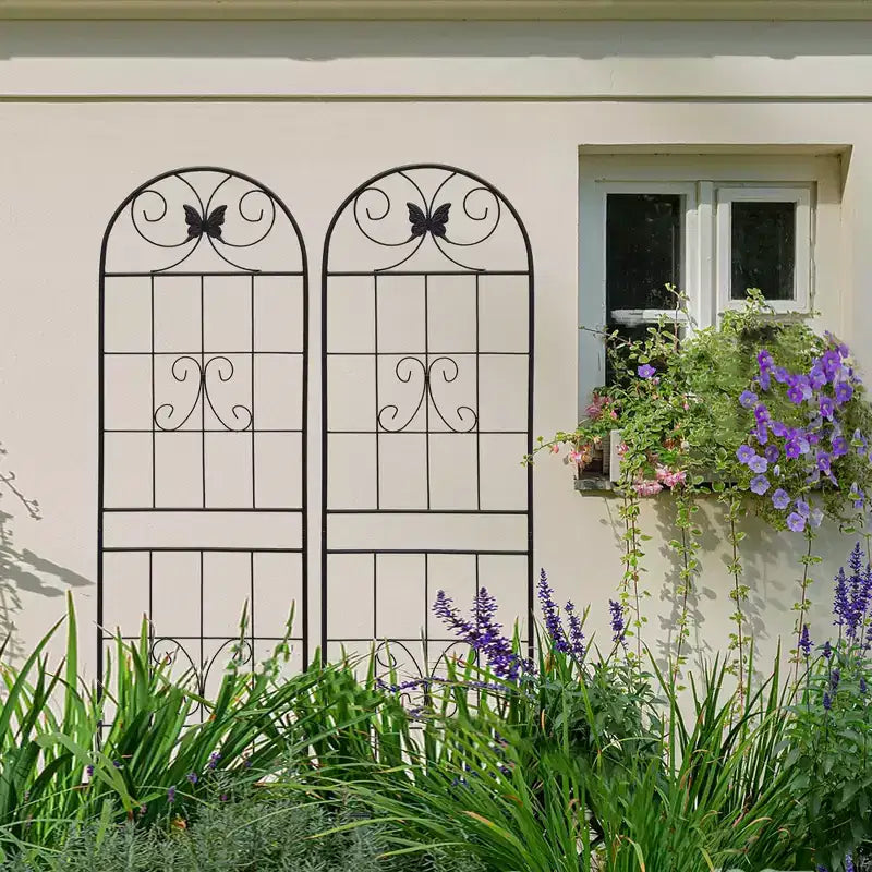 MAYEERTY Lot de 4 treillis de jardin en métal, 220 x 50 cm, résistants à la rouille, pour plantes grimpantes, noirs, pour fleurs d'extérieur