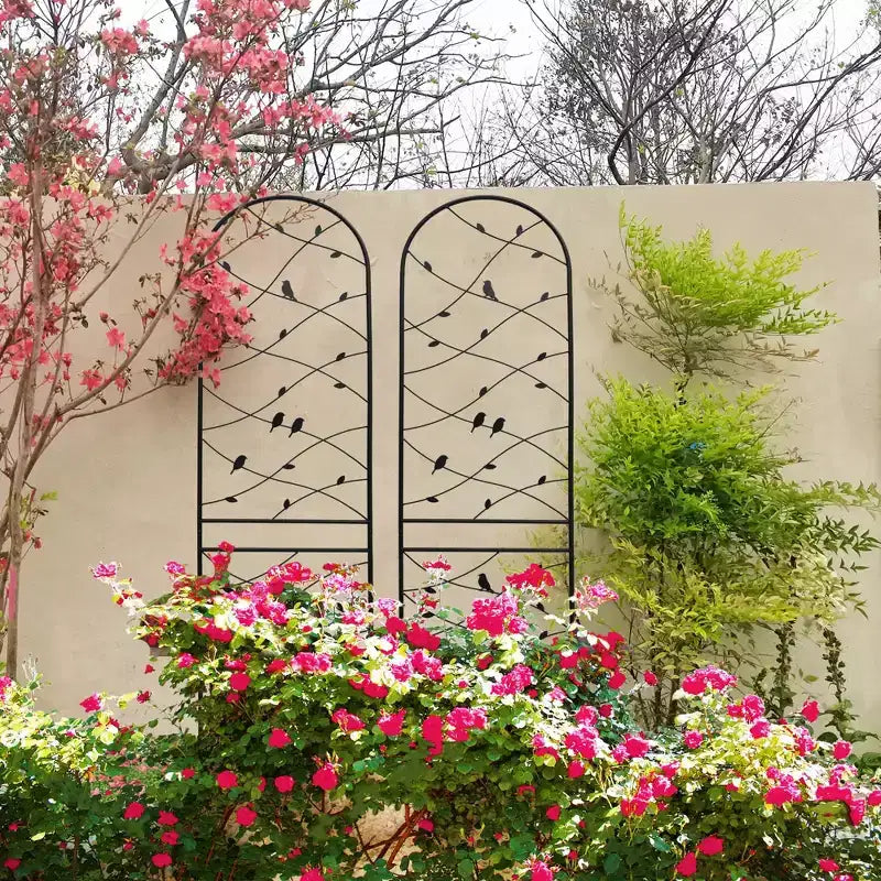MAYEERTY Lot de 2 treillis de jardin en métal 180 x 50 cm, antirouille, support pour plantes grimpantes, noir, pour extérieur