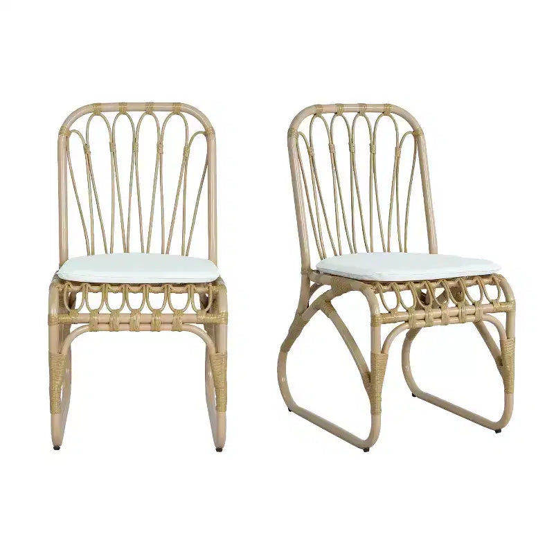 MAYEERTY Lot de 2 chaises de salle à manger d'extérieur en rotin PE avec coussin lavable pour jardin et terrasse