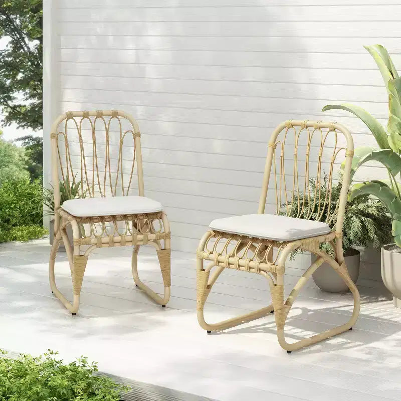 MAYEERTY Lot de 2 chaises de salle à manger d'extérieur en rotin PE avec coussin lavable pour jardin et terrasse