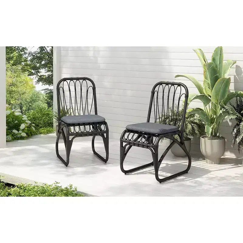 MAYEERTY Set of 2 Outdoor PE Wicker Dining Chairs With Washable Cushion Gray Rattan for Patio Garden