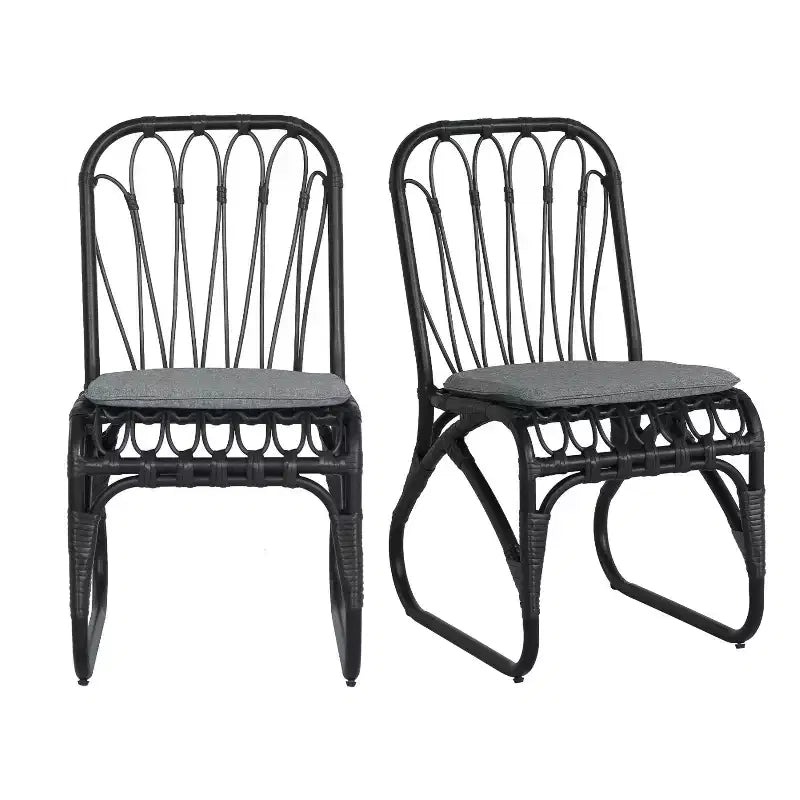 MAYEERTY Lot de 2 chaises de salle à manger d'extérieur en rotin PE avec coussin lavable en rotin gris pour patio et jardin