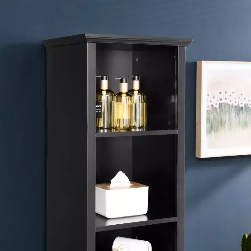 GDFStudio Helen Armoire de salle de bain moderne de 162 cm de haut avec étagères réglables, panier à linge et rangement de vêtements caché