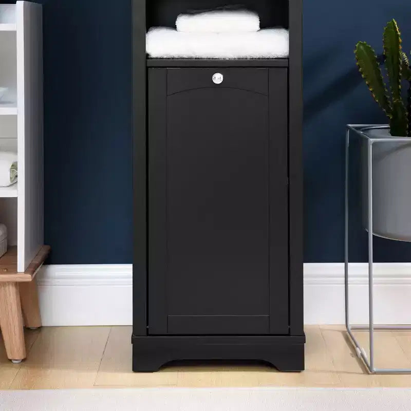 GDFStudio Helen Armoire de salle de bain moderne de 162 cm de haut avec étagères réglables, panier à linge et rangement de vêtements caché
