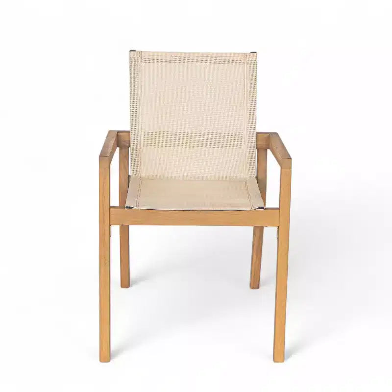 MAYEERTY Lot de 2 chaises de salle à manger en teck avec coussins textiles beiges pour salle à manger et patio