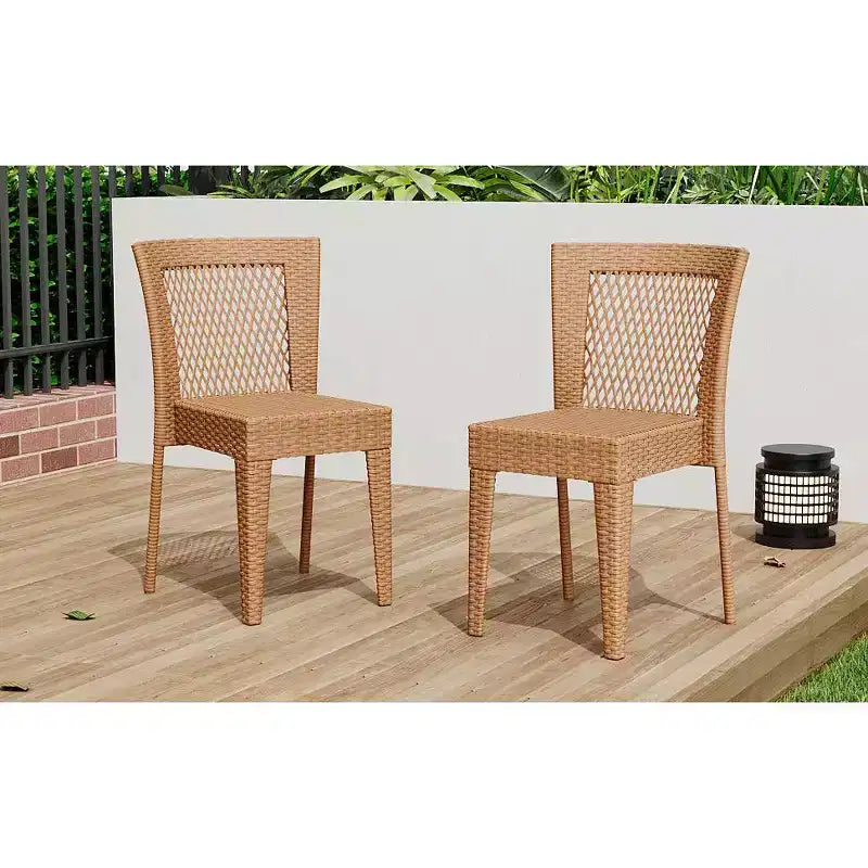 MAYEERTY Set of 2 Stackable Side Chairs KD Design Light Brown Space Saving for Kitchen Dining