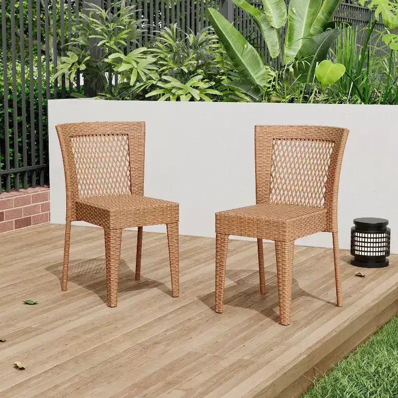 MAYEERTY Lot de 2 chaises d'appoint empilables Design KD Marron clair Peu encombrant pour cuisine et salle à manger