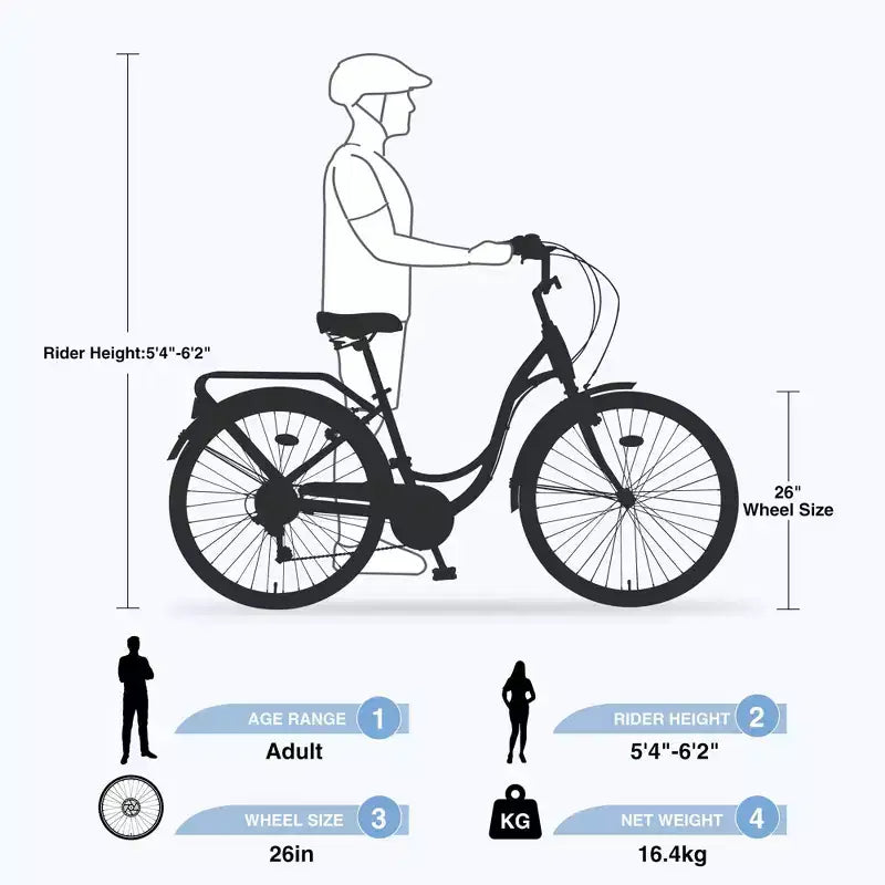 NAYSAYE Bicycle 7 Speed Steel Frame Ladies Bike for Commuting and Leisure for Active Women, Green, 66.5*45.7*22.05