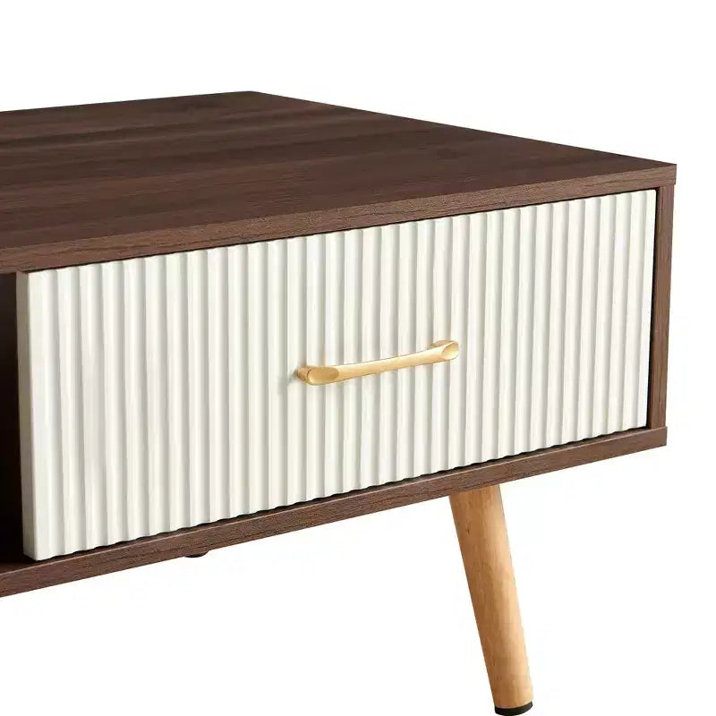 Table basse rectangulaire MAYEERTY avec pieds en bois massif et tiroir coulissant de rangement – Table moderne pour salon