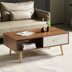 Table basse rectangulaire MAYEERTY avec pieds en bois massif et tiroir coulissant de rangement – Table moderne pour salon