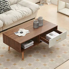 Table basse rectangulaire MAYEERTY avec pieds en bois massif et tiroir coulissant de rangement – Table moderne pour salon