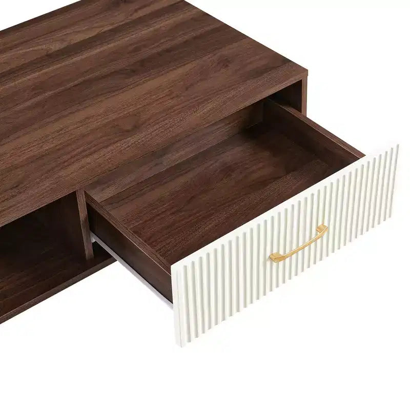 Table basse rectangulaire MAYEERTY avec pieds en bois massif et tiroir coulissant de rangement – Table moderne pour salon