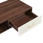 Table basse rectangulaire MAYEERTY avec pieds en bois massif et tiroir coulissant de rangement – Table moderne pour salon