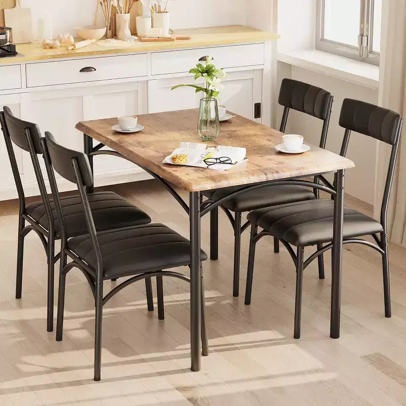 Ensemble table à manger pour 4, Table de cuisine avec chaises rembourrées, Ensemble table de salle à manger rectangulaire en bois pour petit espace, dîner, appartement, maison