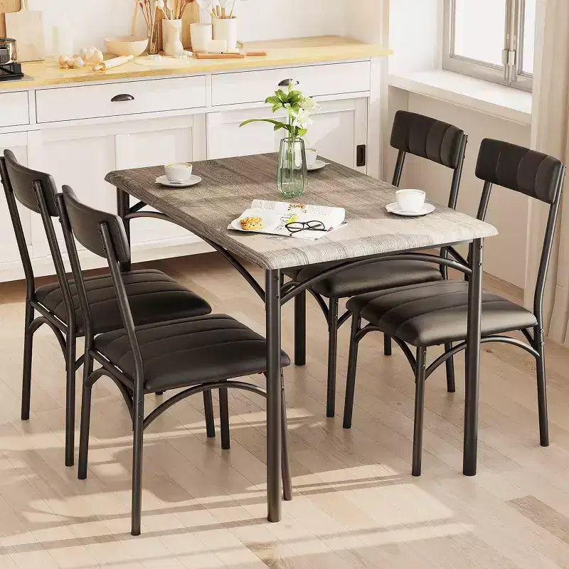 Ensemble table à manger pour 4, Table de cuisine avec chaises rembourrées, Ensemble table de salle à manger rectangulaire en bois pour petit espace, dîner, appartement, maison