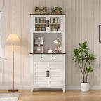 Meuble de Rangement Buffet de Cuisine 72" avec 2 Portes en Verre et Tiroirs - Meuble de Rangement pour Salle à Manger