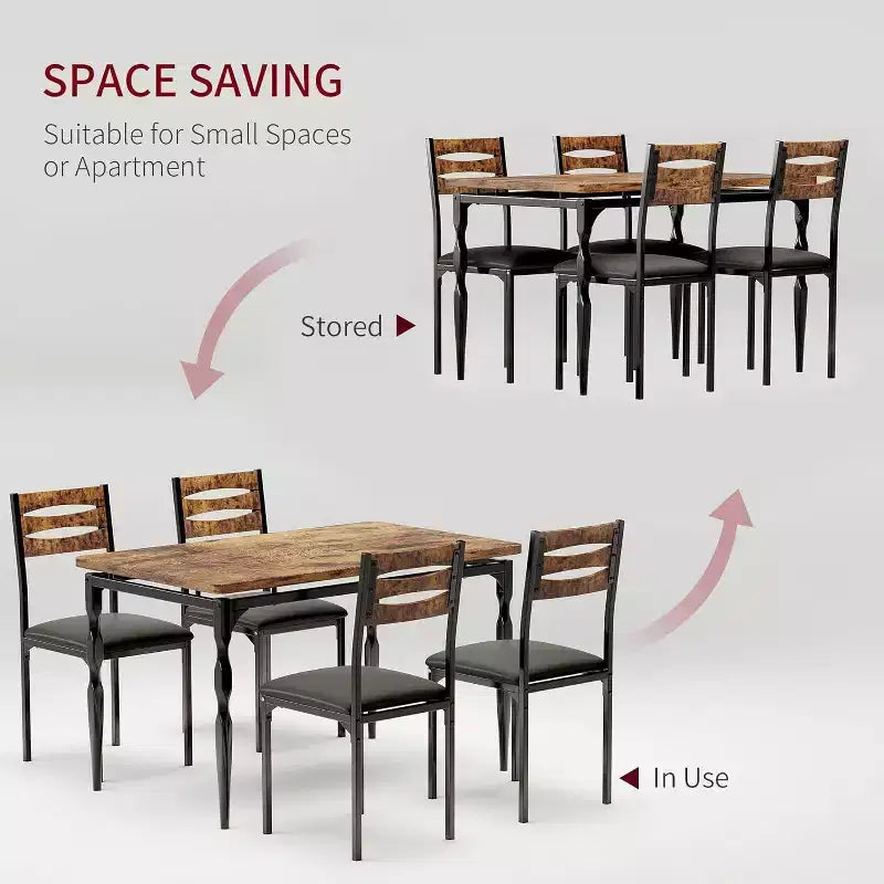 Modern Industrial Dining Set, 5 Piece Table & 4 Chair Combo, Space-Saving Kitchen Table with Metal Legs for Homes & Apartments