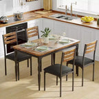 Modern Industrial Dining Set, 5 Piece Table & 4 Chair Combo, Space-Saving Kitchen Table with Metal Legs for Homes & Apartments