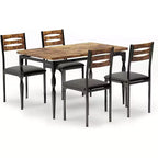 Modern Industrial Dining Set, 5 Piece Table & 4 Chair Combo, Space-Saving Kitchen Table with Metal Legs for Homes & Apartments