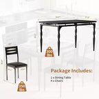 Modern Industrial Dining Set, 5 Piece Table & 4 Chair Combo, Space-Saving Kitchen Table with Metal Legs for Homes & Apartments