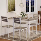 Modern Industrial Dining Set, 5 Piece Table & 4 Chair Combo, Space-Saving Kitchen Table with Metal Legs for Homes & Apartments