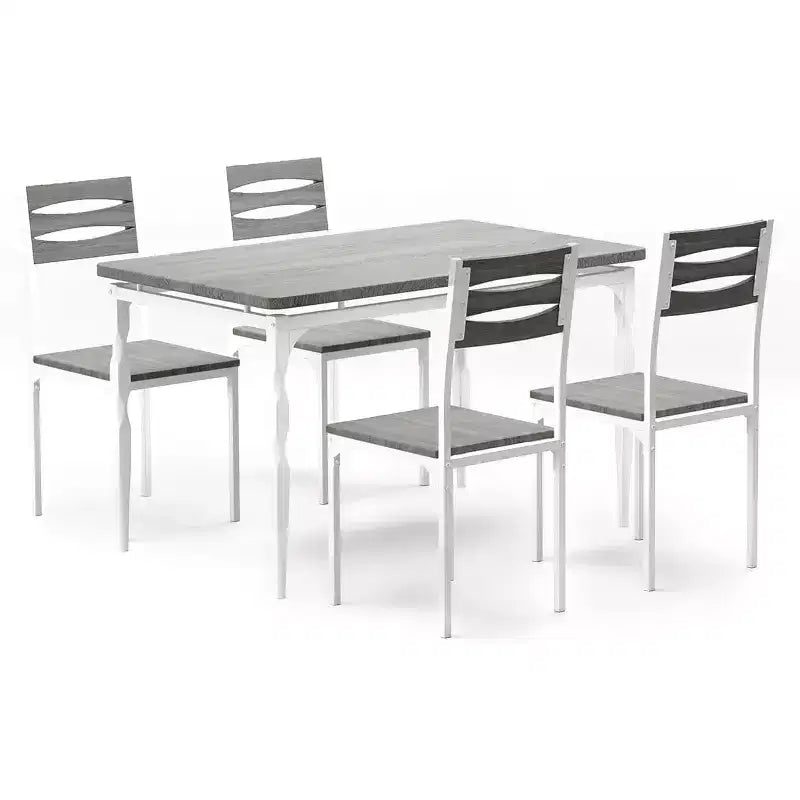 Modern Industrial Dining Set, 5 Piece Table & 4 Chair Combo, Space-Saving Kitchen Table with Metal Legs for Homes & Apartments
