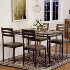 Modern Industrial Dining Set, 5 Piece Table & 4 Chair Combo, Space-Saving Kitchen Table with Metal Legs for Homes & Apartments