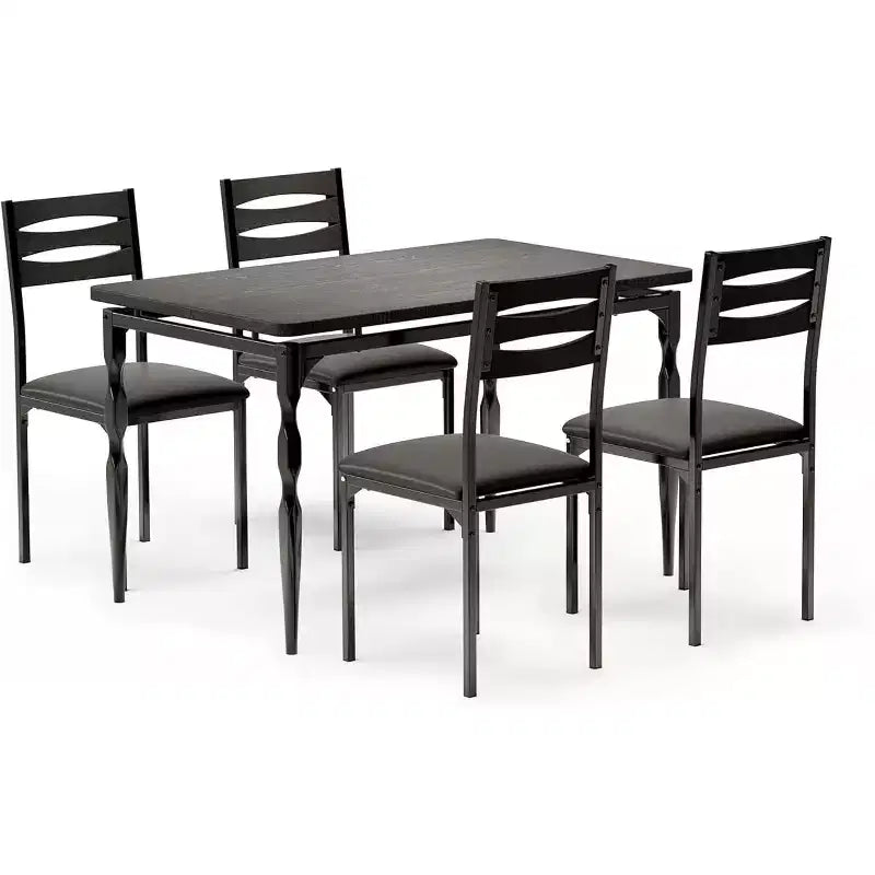 Modern Industrial Dining Set, 5 Piece Table & 4 Chair Combo, Space-Saving Kitchen Table with Metal Legs for Homes & Apartments