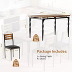 Modern Industrial Dining Set, 5 Piece Table & 4 Chair Combo, Space-Saving Kitchen Table with Metal Legs for Homes & Apartments